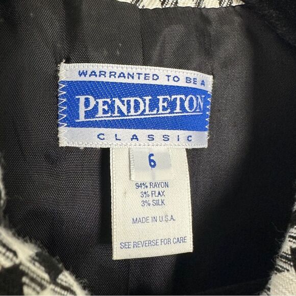 Pendleton Women’s Blazer Size 6 Black White Cropped Silk Blend Made in USA - Picture 2 of 3